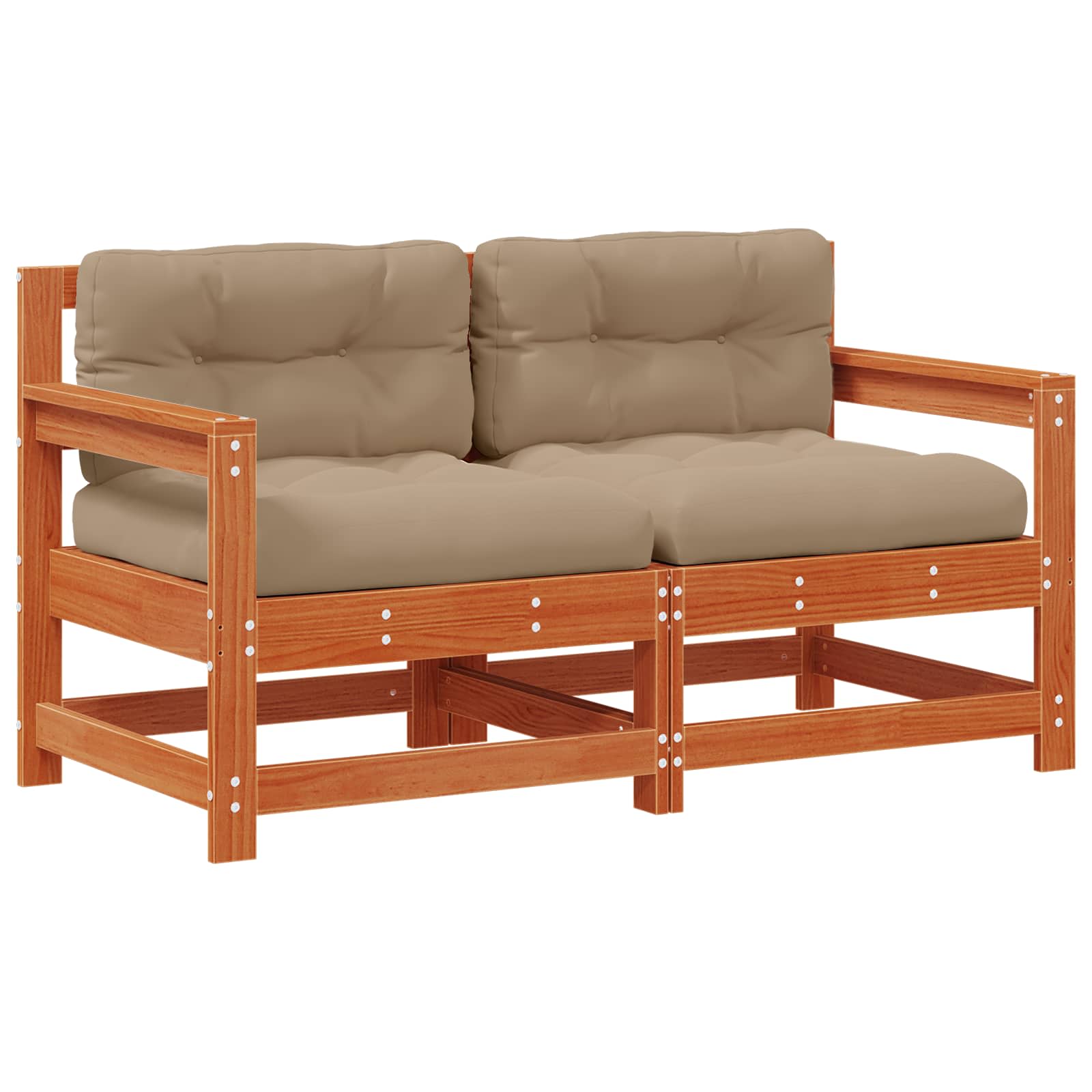 Sofa Ogrodowa Modułowa 2-Osobowa Drewniana z Szarymi Poduszkami na Taras