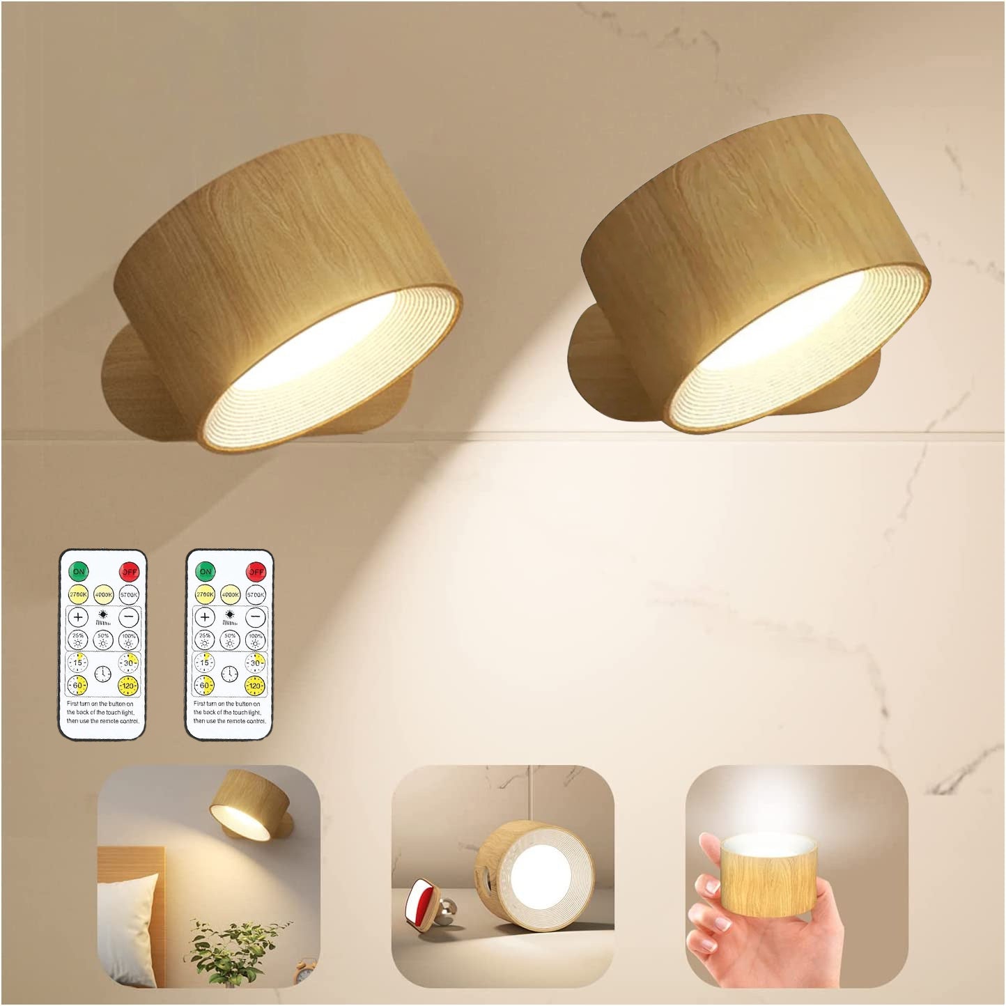 2 lampki LED do czytania, oświetlenie ścienne z 3 temperaturami barwowymi i pilotem, kula magnetyczna obracająca się o 360