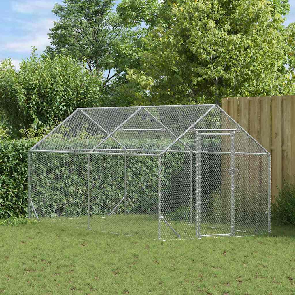 Klatka dla kur Srebrny 400 x 170 x 177 cm Stal Galwanizowana vidaXL