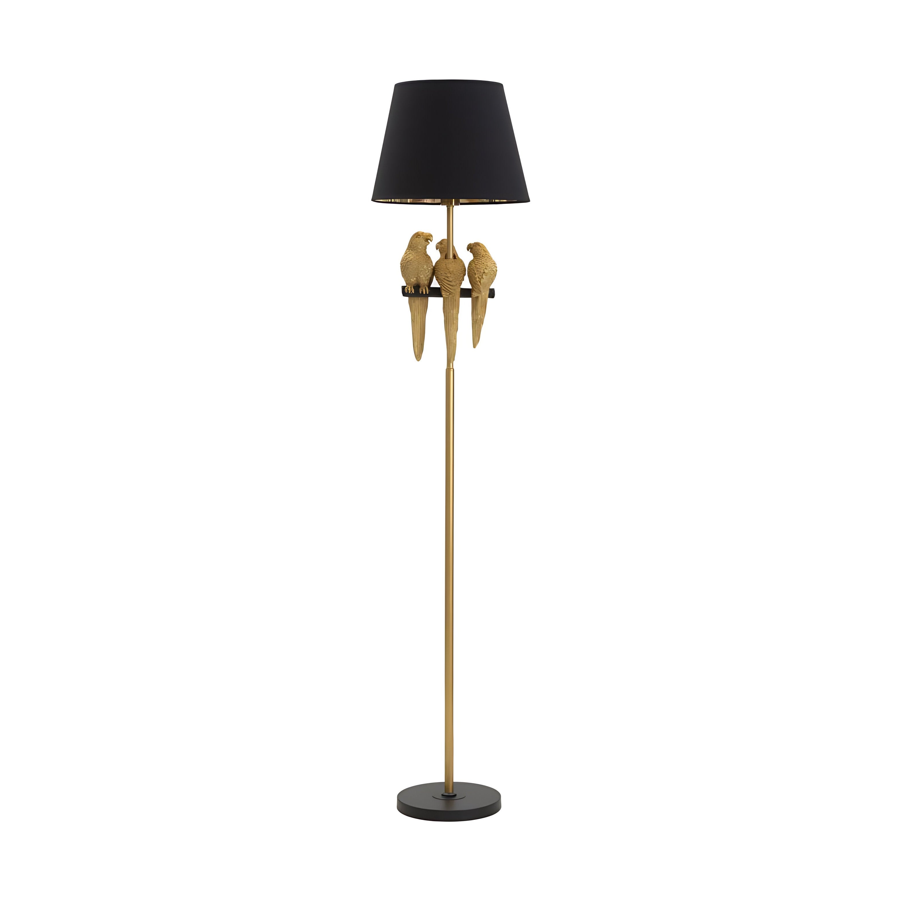 Lampa podłogowa Parrot - Lampa podłogowa E27 ze złotego metalu i czarnego abażura z tkaniny Ø 37x164,5 cm - Glam Design
