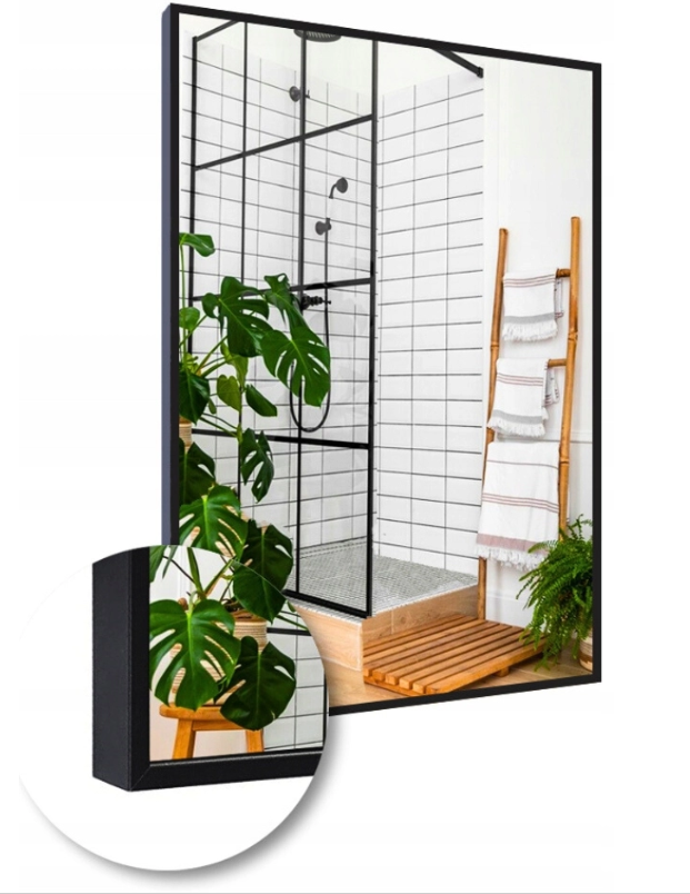 Lustro 50x70 w Czarnej Ramie Aluminiowej Mat Loft Bez Oświetlenia Loftowe