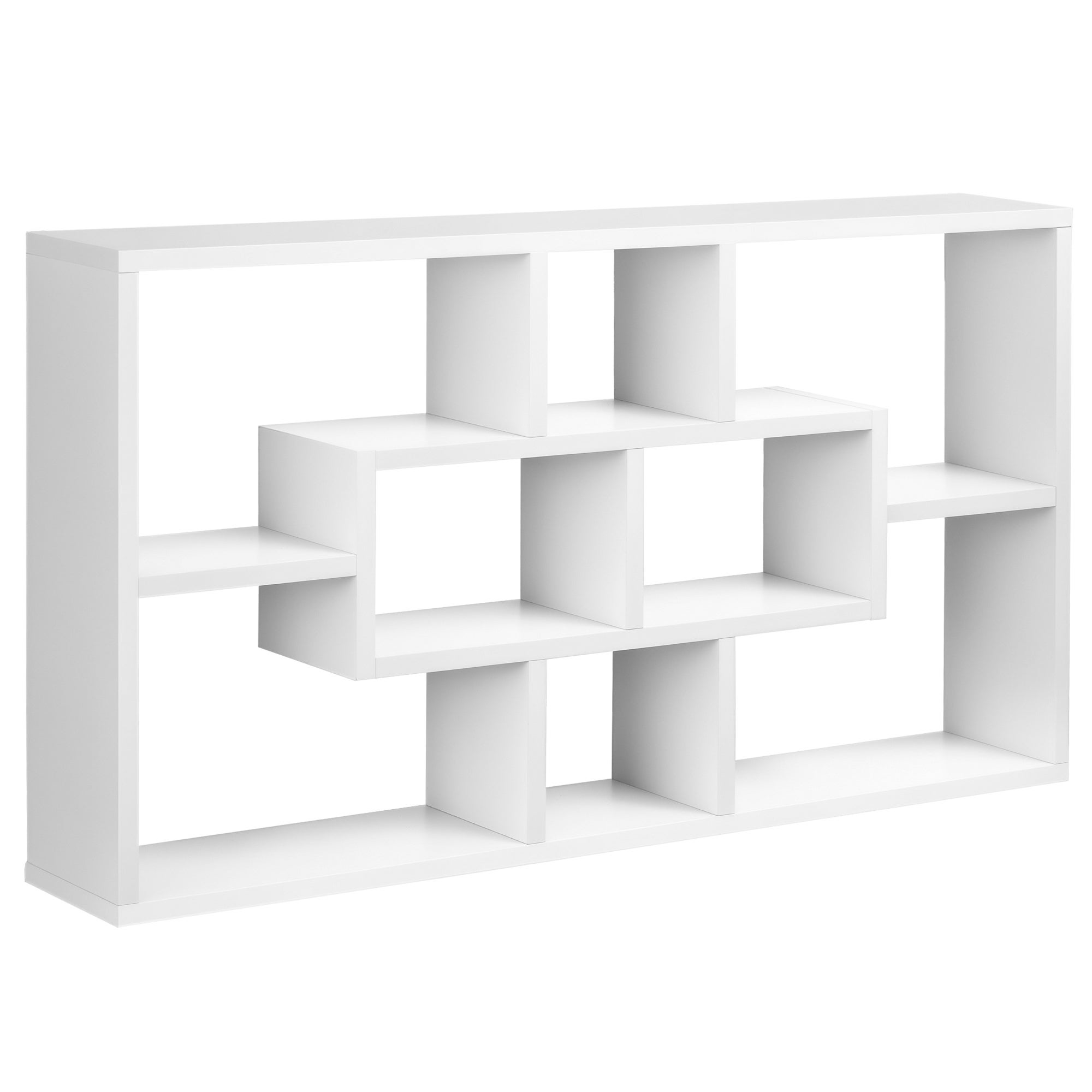 Regał ścienny, 8 półek, 3 różne rozmiary, konstrukcja zabezpieczająca przed przewróceniem, wymiary: 85x14,5x47,5 cm, nośność: 20 kg.