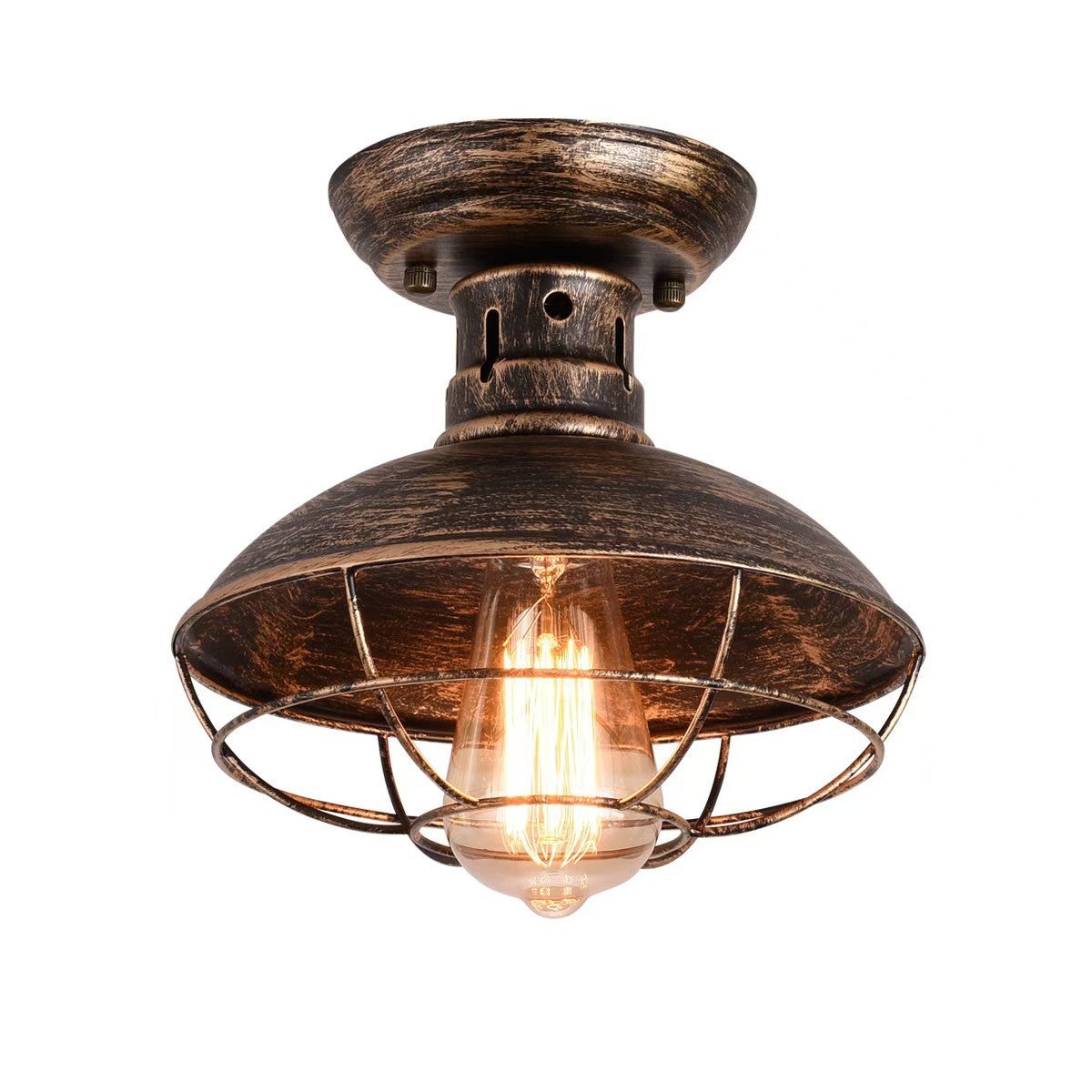 Lampa sufitowa klatkowa w stylu industrialnym, lampa wejściowa z metalowej siatki, brąz, ciepłe światło, 220 V, E27