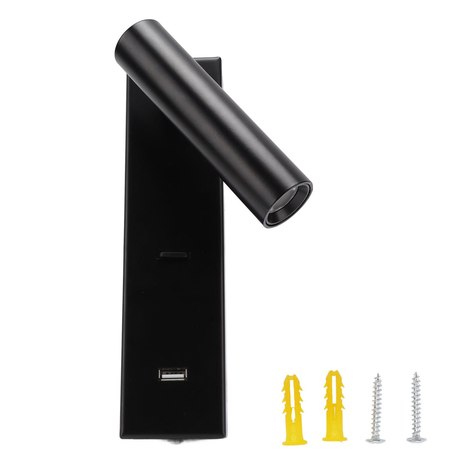 Ścienna lampka do czytania LED, prosta i elegancka, z włącznikiem, portem USB, do sypialni wewnątrz, 100 do 240V