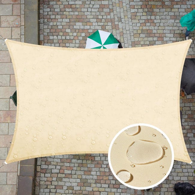 Żagiel przeciwsłoneczny prostokątny 2x3 m, wodoodporny, z ochroną UV, do patio, ogrodu, na taras, na zewnątrz, na balkon, beżowy