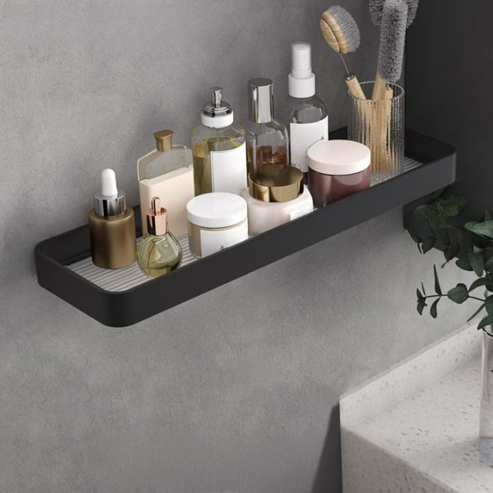 Czarna aluminiowa półka ścienna - Półka łazienkowa bez wiercenia - Praktyczne przechowywanie i nowoczesny design - 40*11,5*3 cm