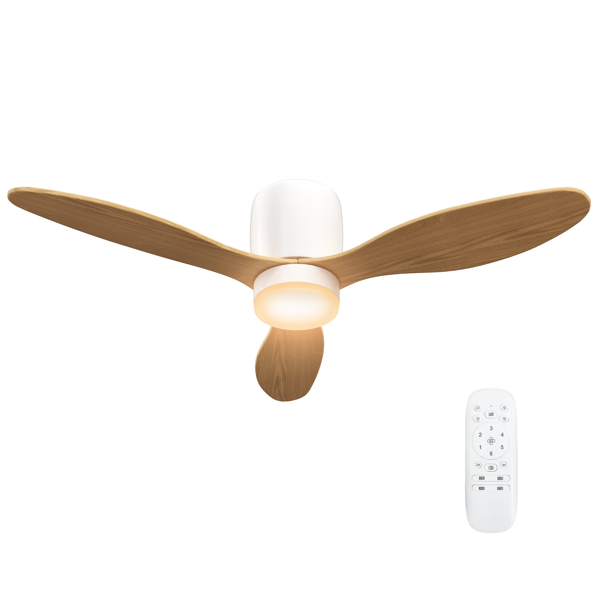 Wentylator sufitowy z oświetleniem i pilotem, wentylator 115 cm z lampą LED, silnik prądu stałego z rewersem, naturalny