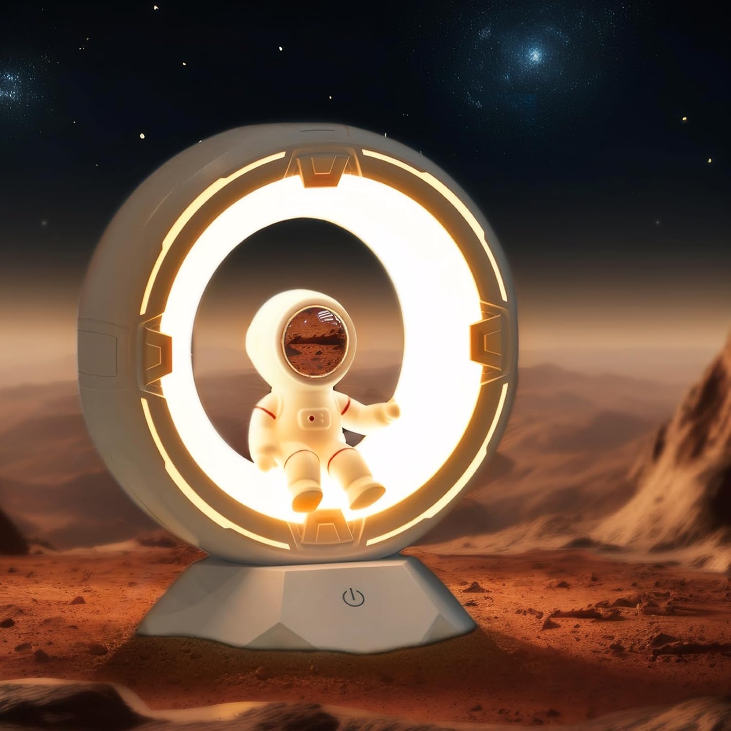 Lampka nocna z motywem astronauty, 9 regulowanych poziomów światła ciepłego i zimnego, przyciemniana dotykiem, biała.