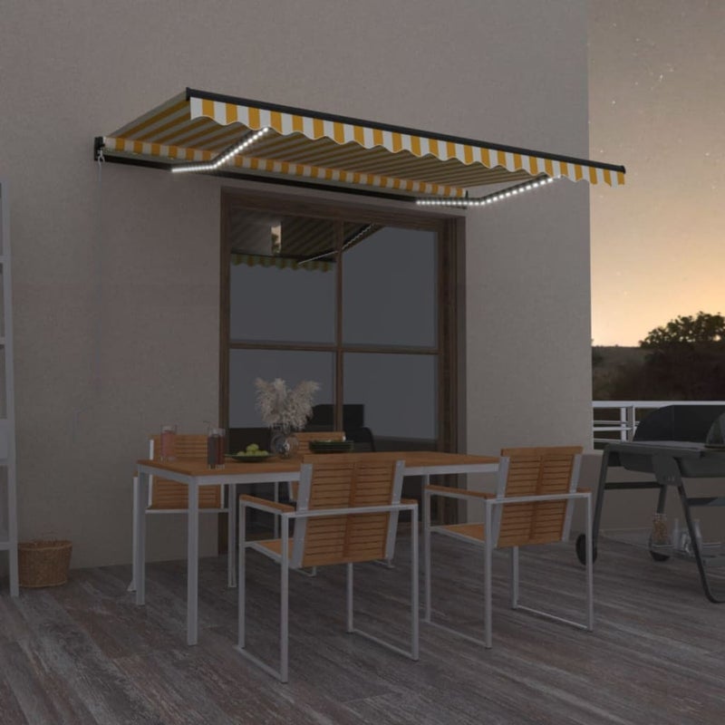Ręcznie zwijana markiza z LED, 450x350 cm, żółto-biała vidaXL