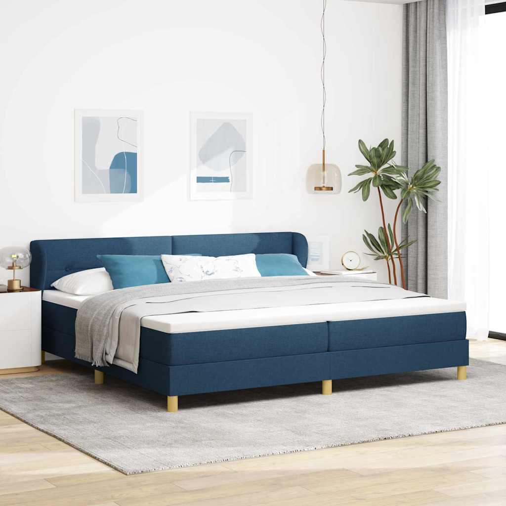 Łóżko sprężynowe z materacem Niebieski 200 x 200 cm tkanina vidaXL