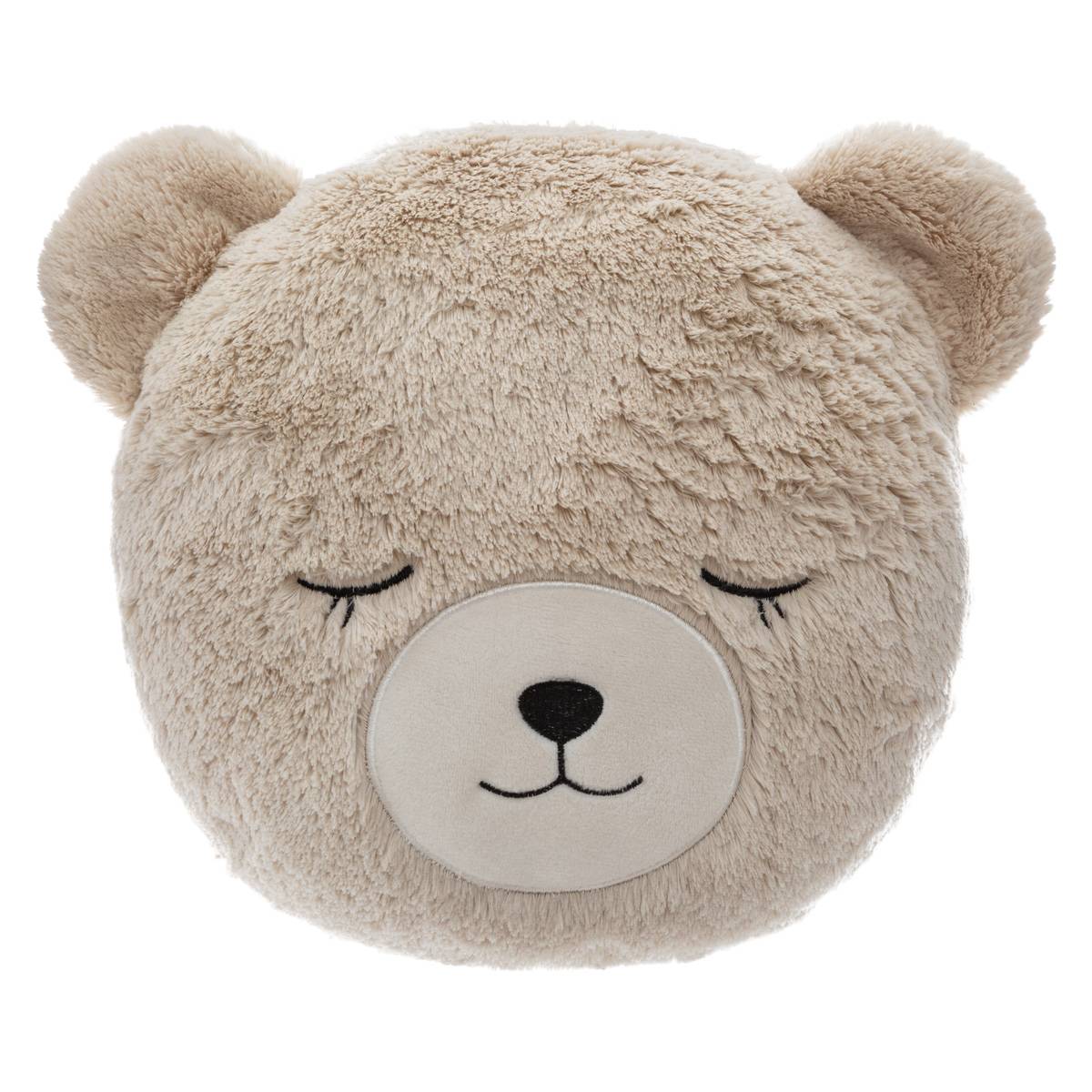Atmosphera - Cuscino per bambini con orsetto in finta pelliccia, diametro 28 cm, design interno