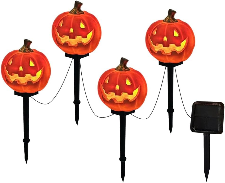 Lampy ogrodowe na Halloween, lampa solarna z czaszką i dynią, żywiczna lampa solarna z czaszką na Halloween, wodoodporna lampa solarna z czaszką na H