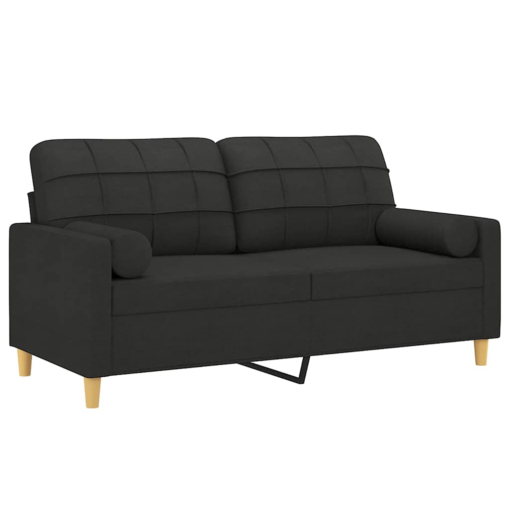 2-osobowa sofa z poduszkami, czarna, 140 cm, tkanina