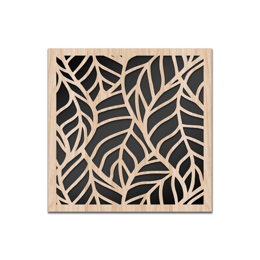 LIŚCIE - Obrazek z drewna i kompozytu PVC wycinany laserowo, 40x40 cm