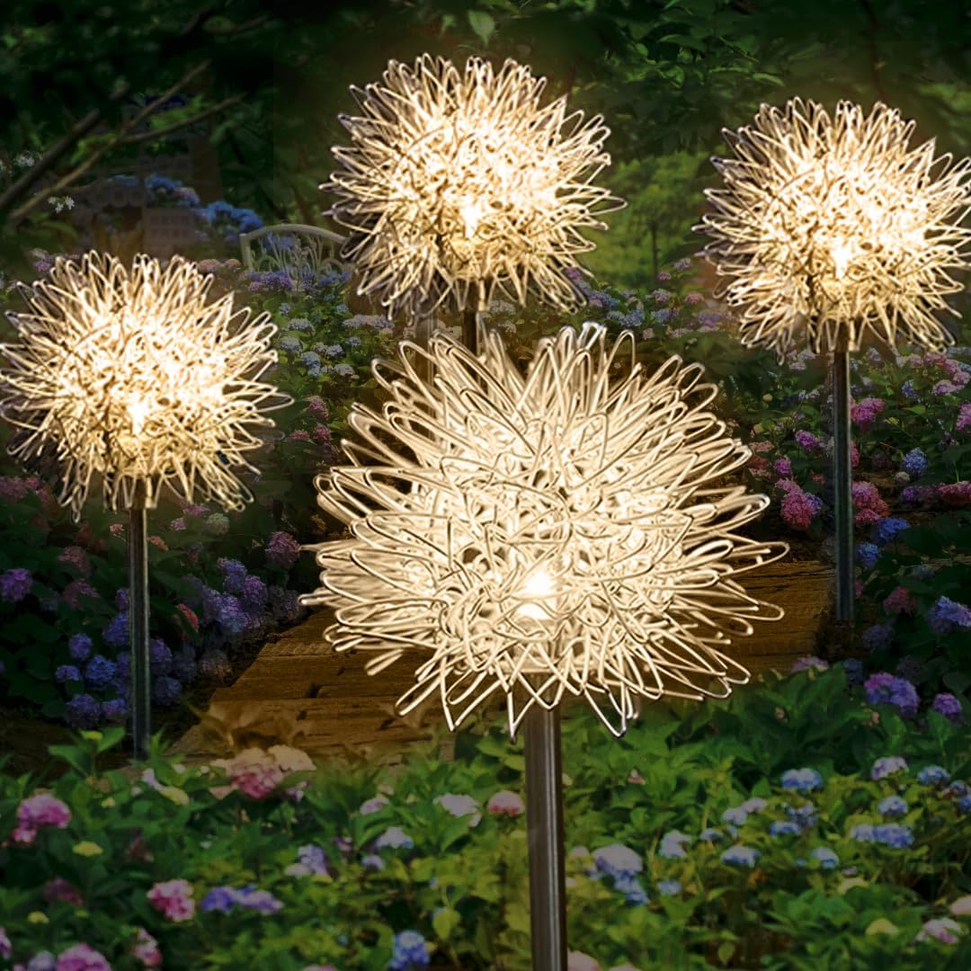 Lampa ogrodowa LED Solar Dandelion, wodoodporne oświetlenie zewnętrzne, lampa ogrodowa Solar Flower (2 sztuki)