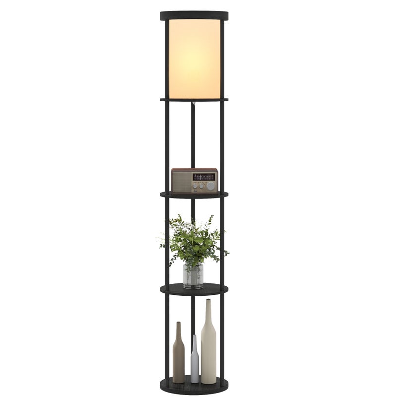 Lampa podłogowa trzypoziomowa, okrągła, sterowana pilotem, przełącznikiem nożnym, regulowana temperatura barwowa, do salonu, czarna