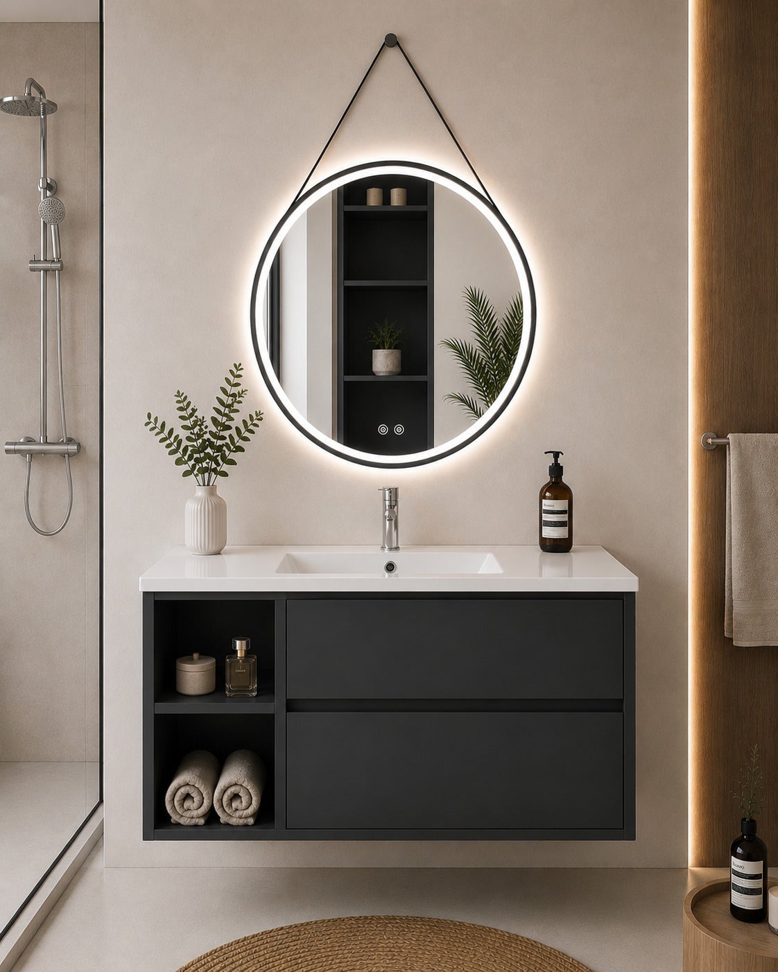 Szafka łazienkowa z umywalką ORIGENBATH ZEUS bez lustra 120x45 cm 1 umywalka Lewa strona grafitowy