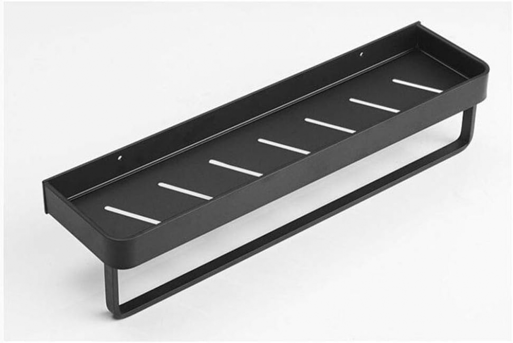 Wieszak na ręczniki półka kwadratowa do łazienki z półką i szyną montowaną na ścianie wykonana solidnego stopu aluminium matowym czarnym wykończeniem