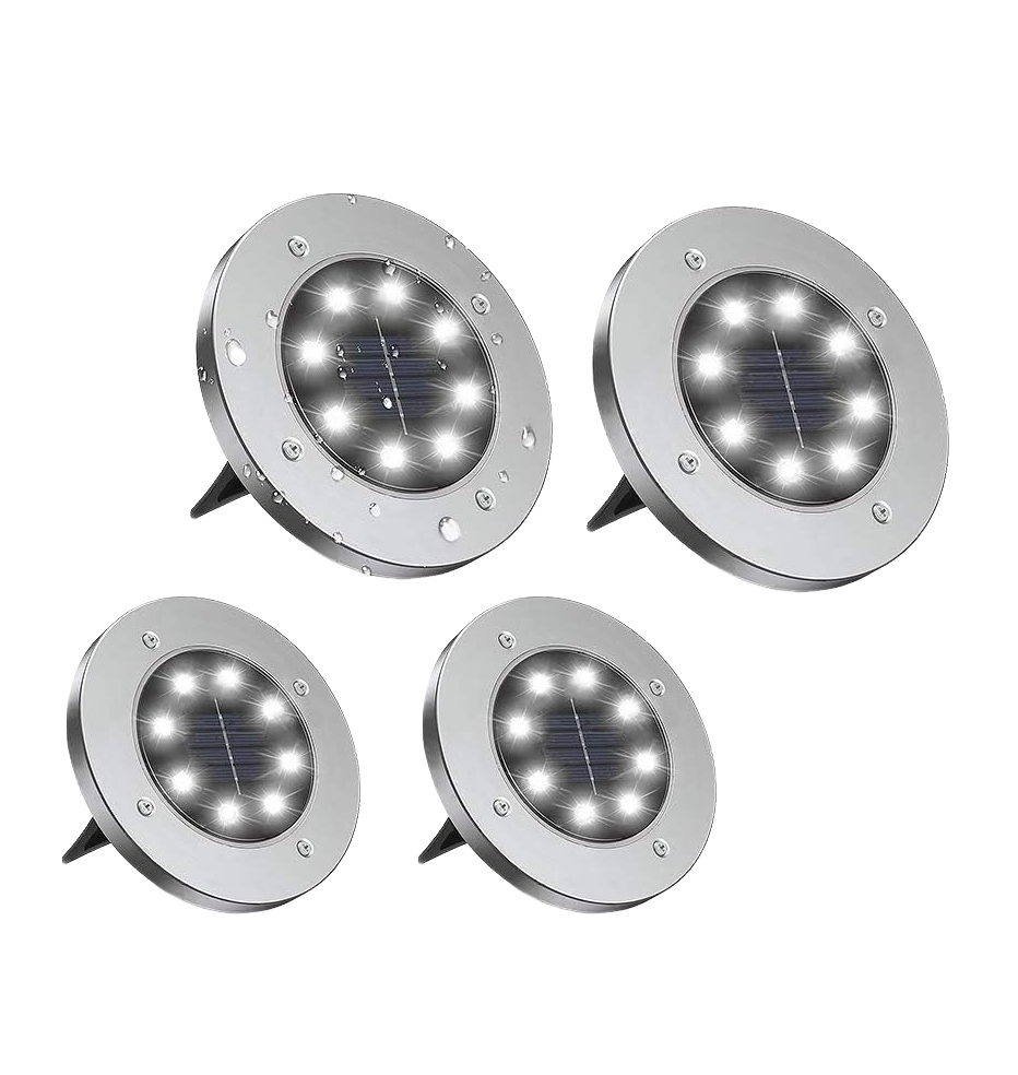 Lampy solarne wpuszczane, 8 diod LED, oświetlenie trawnika, wodoodporność IP65, (4 sztuki), ciepłe światło