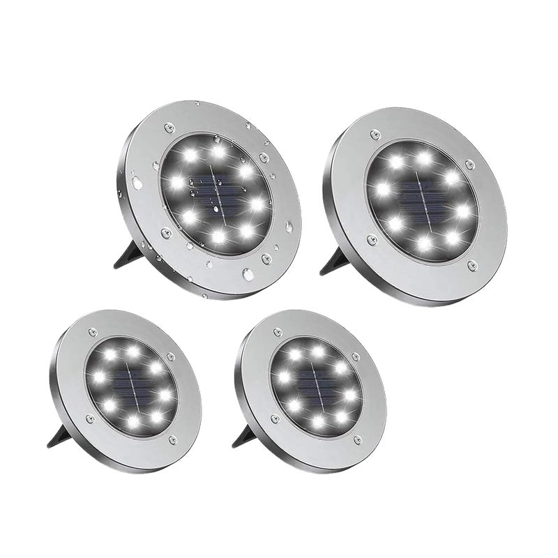 Lampy solarne wpuszczane, 8 diod LED, oświetlenie trawnika, wodoodporność IP65, (4 sztuki), ciepłe światło