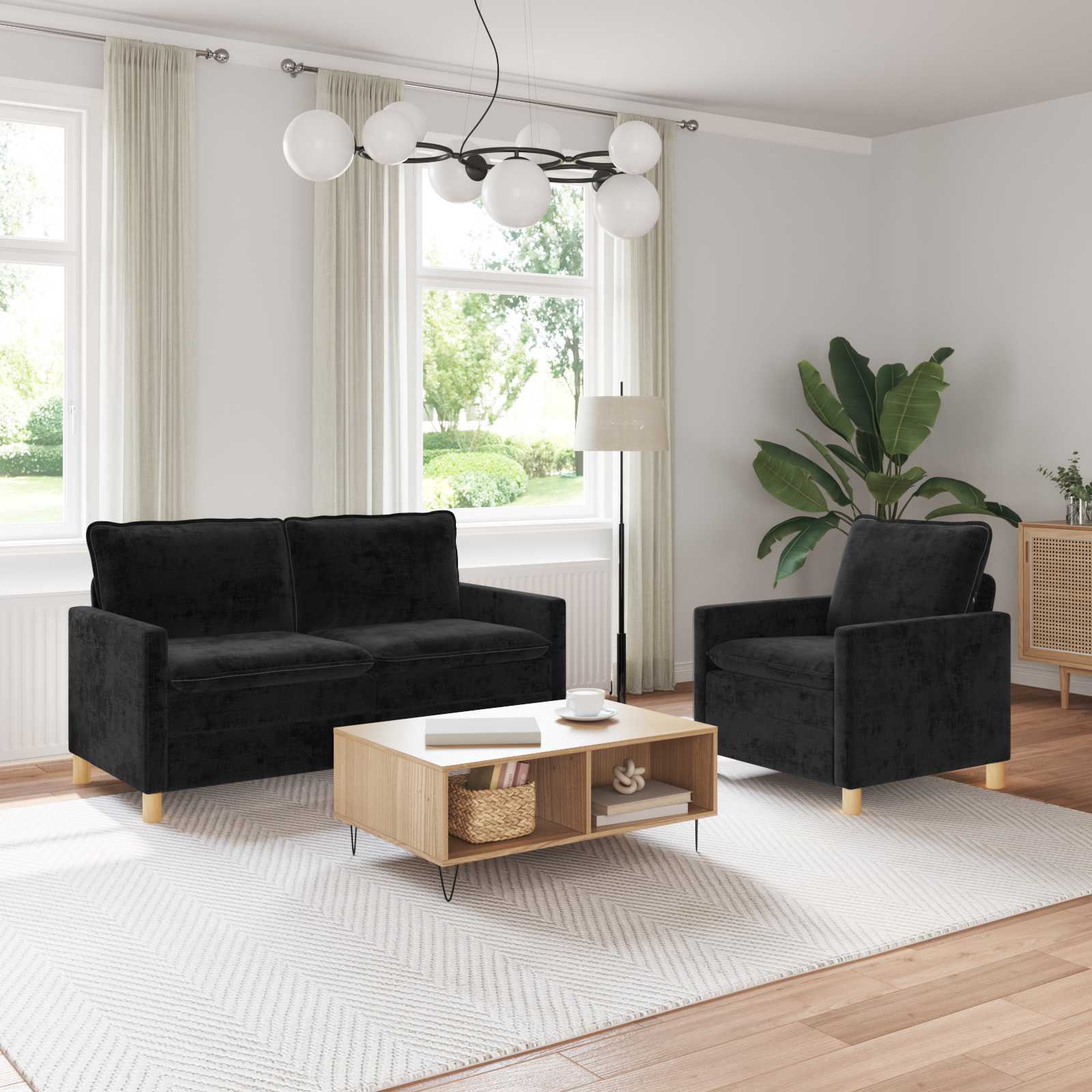 Zestaw Sof 2 pcs Czarny Poliester vidaXL