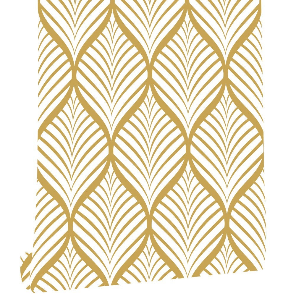 Samoprzylepna tapeta z nowoczesnym, minimalistycznym wzorem geometrycznym, 44,5 x 300 cm, odpowiednia na meble lub do kuchni (złota).