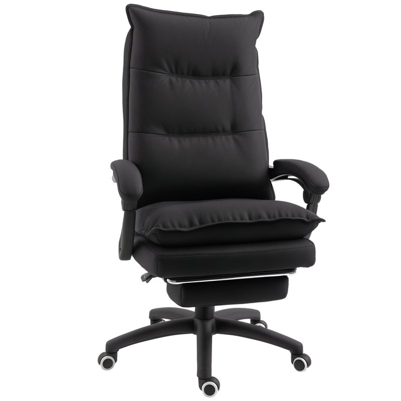 Fotel biurowy z funkcją masażu, ergonomiczny fotel biurowy z funkcją odchylania i obrotu, z podnóżkiem, czarny