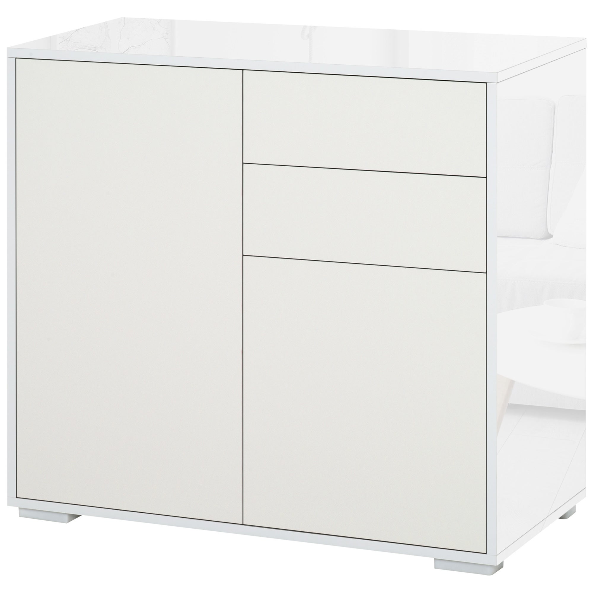 Wysoki Gloss Rama Sideboard, Push-Otwarty Konstrukcja z 2 Szuflada dla salon, sypialnia, 74H x 79szer. x 36Dcm, Biały