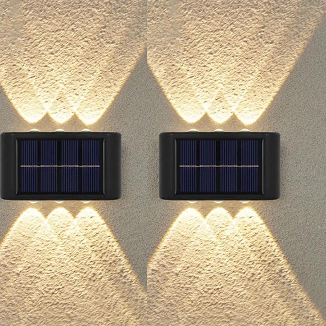 6-diodowa lampa solarna na ogrodzenie, wodoodporna lampa solarna ścienna na taras, schody, patio, do ogrodu i werandy, ciepłe białe światło 3000 K (o