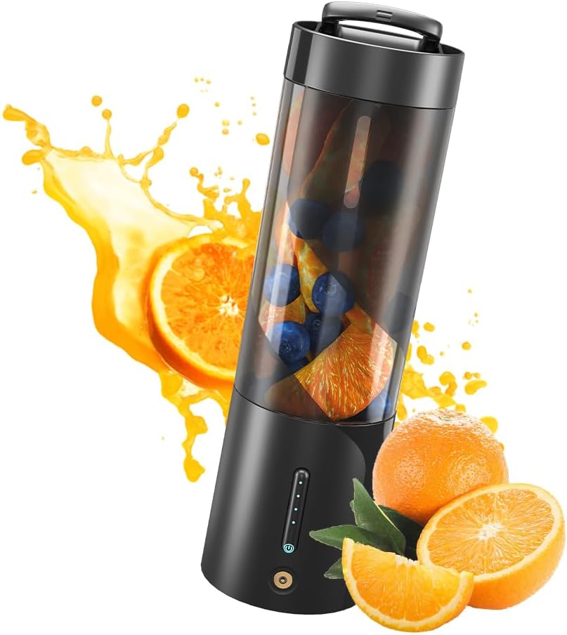 Blender przenośny o pojemności 450 ml – 20 000 obr./min – IPX8 – idealny do koktajli, soków i domowych przygotowań w biurze lub w podróży – czarny