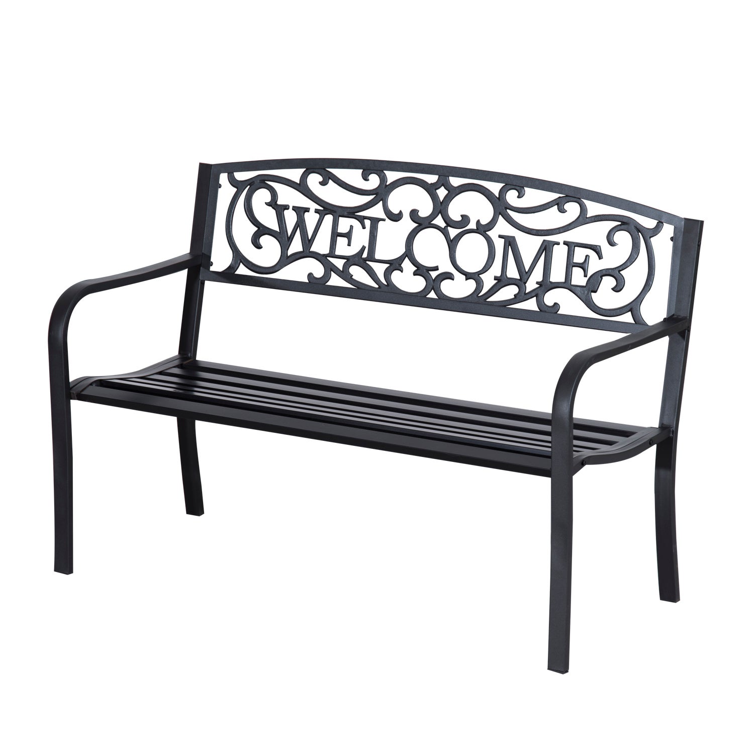 Ławka ogrodowa OUTSUNNY 2-osobowa metalowa ławka parkowa do ogrodu i tarasu, stabilna ławka o eleganckim wyglądzie, Krzesło, fotel, ławka, sofa
