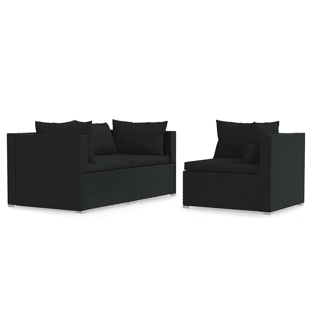 Sofa Ogrodowa Modułowa 3-Osobowa Technorattan Czarna z Poduszkami na Taras