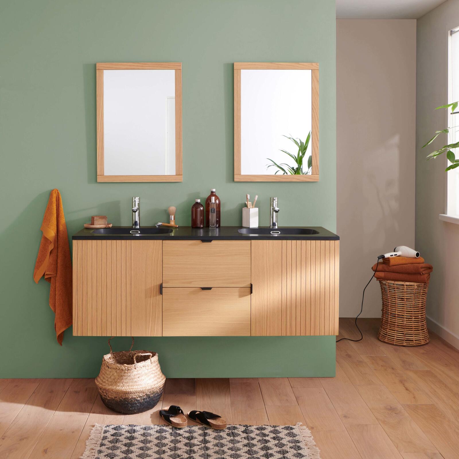 Szafka podwójna 140cm dąb, baterie i kwadratowe lustra STUDIO