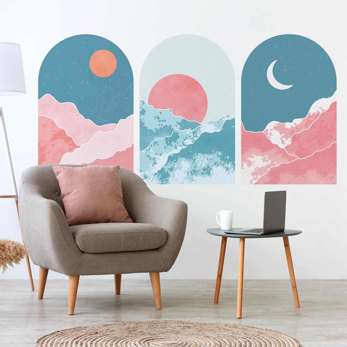 Tapeta włókninowa z wklejonymi, dużymi muralami - 3 ARCHES SPOJRZENIE NA ŻYCIE RÓŻOWYMI OCZAMI - 80x60cm