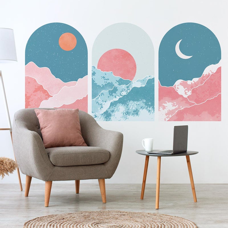 Tapeta włókninowa z wklejonymi, dużymi muralami - 3 ARCHES SPOJRZENIE NA ŻYCIE RÓŻOWYMI OCZAMI - 80x60cm