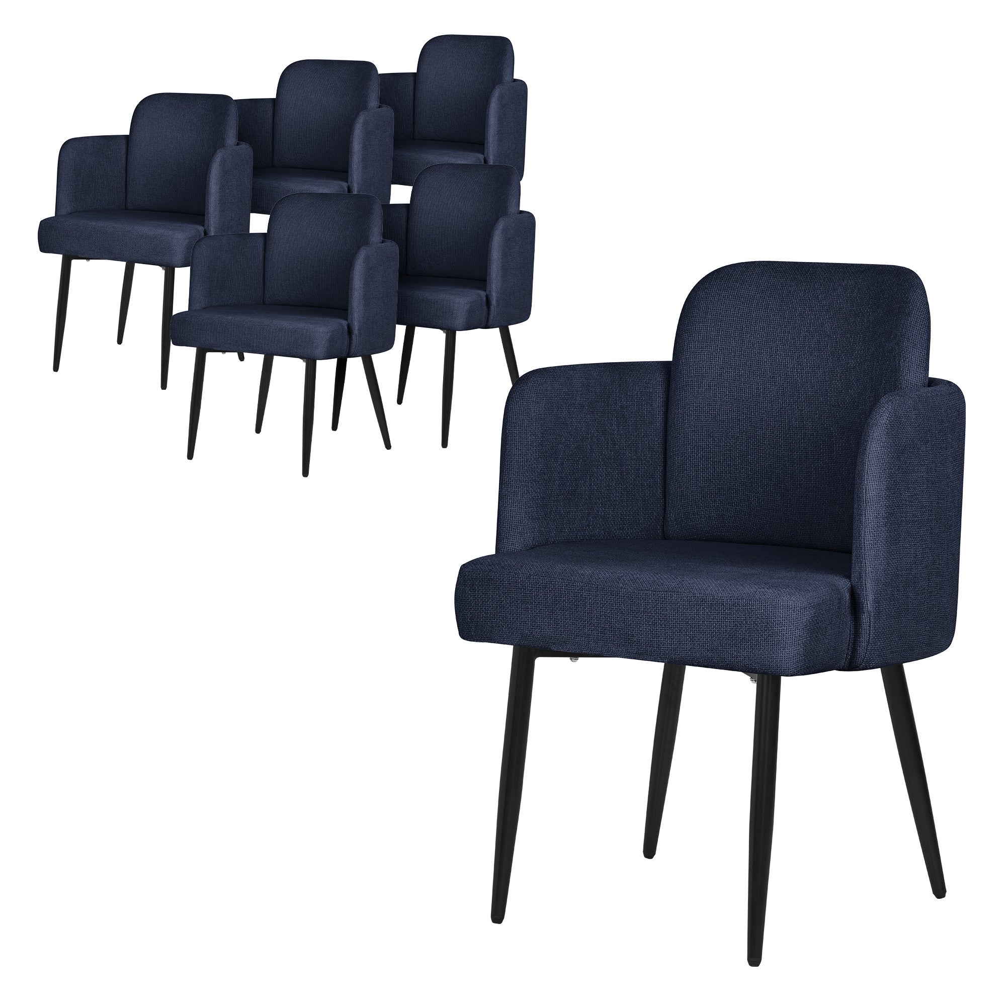 ML-Design krzesła do jadalni 6 ciemnoniebieskie tapicerowane materiałowe z podłokietnikami rattanowe oparcie metalowe nogi ergonomiczne komfortowe
