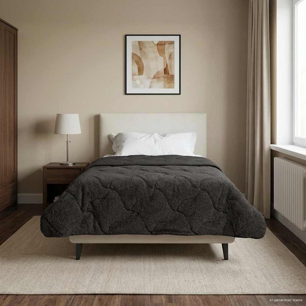 Zimowa Kołdra Antracyt 135 x 200 cm Mikrofibra i Fleece Teddy vidaXL