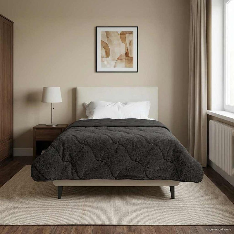 Zimowa Kołdra Antracyt 135 x 200 cm Mikrofibra i Fleece Teddy vidaXL