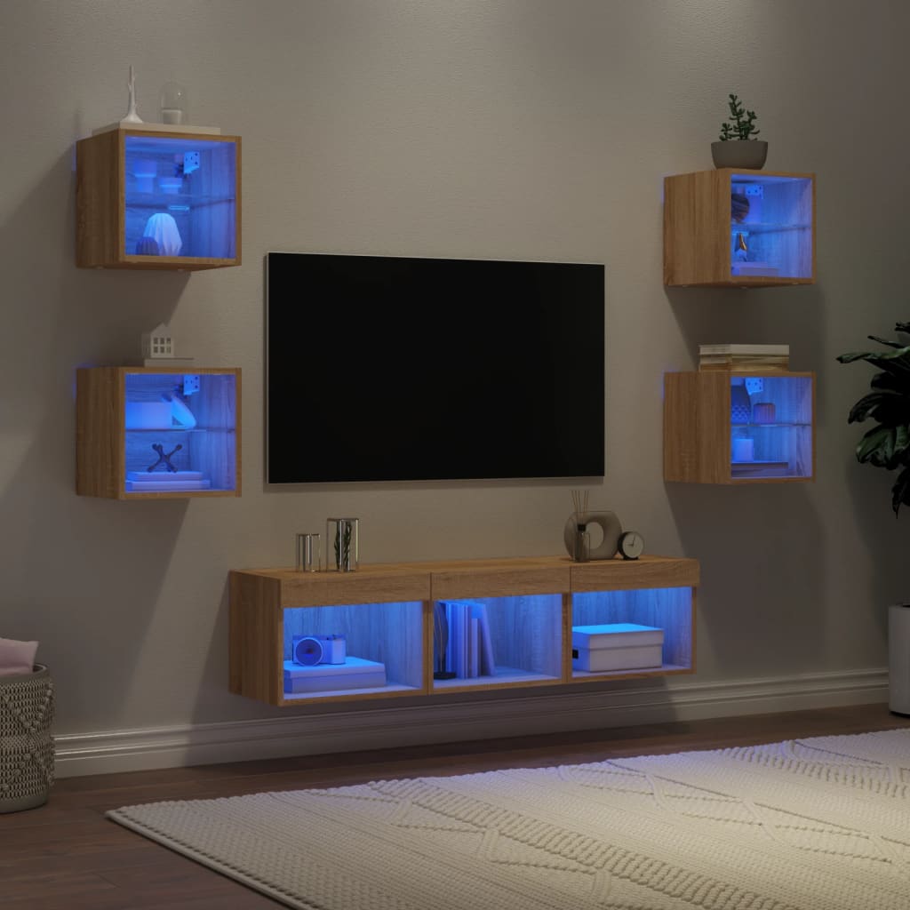 vidaXL 7-częściowy zestaw mebli TV z LED, dąb sonoma