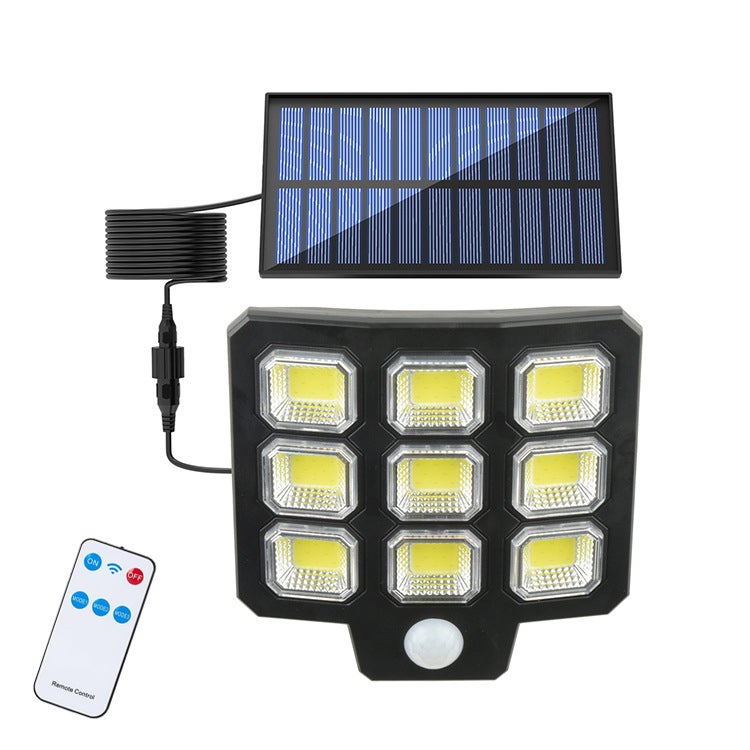 Zewnętrzne lampy solarne z czujnikiem ruchu, 72 diody COB, 3 tryby oświetlenia z pilotem