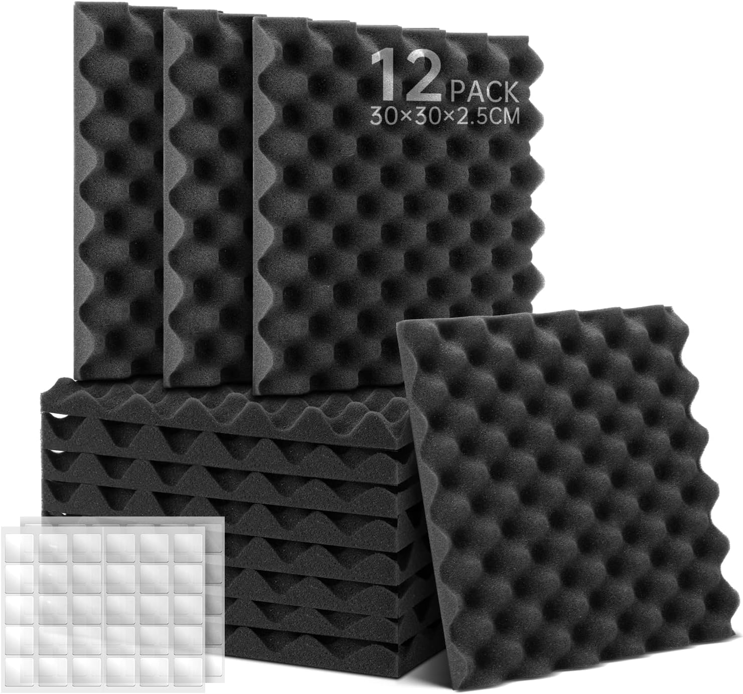 Panele sufitowe 30×30×2,5 cm, opakowanie 12 sztuk samoprzylepnych paneli z pianki akustycznej, pianka redukująca hałas, panel akustyczny o wysokiej gę