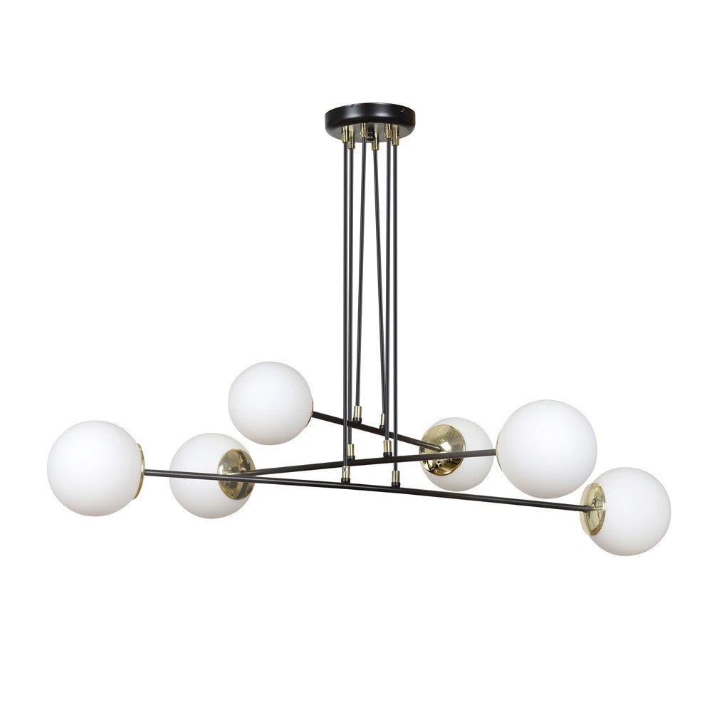 Lampa wisząca Signo 6 świateł czarna z białymi szklanymi kulami 6xE14