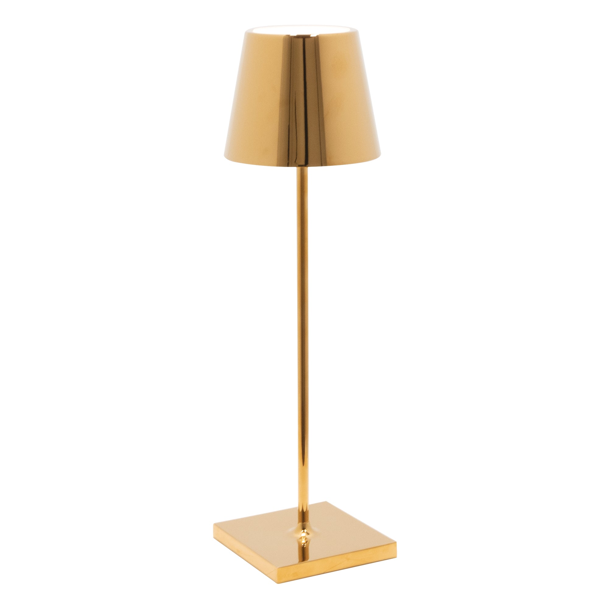 Lampa stołowa LED Zafferano Poldina Pro Glossy Gold, ładowalna i ściemnialna, z czasem pracy na baterii do 12 godzin