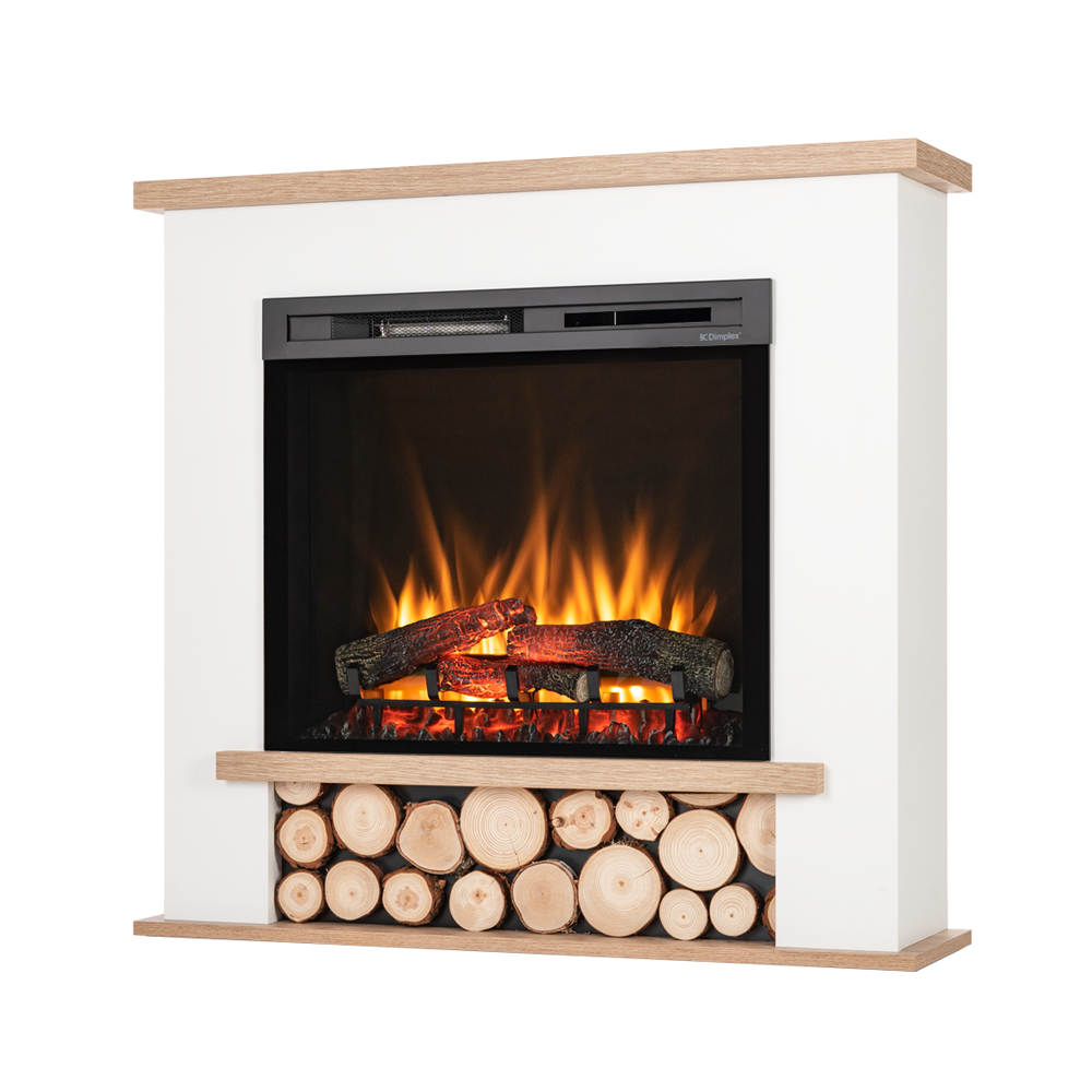 Kominek elektryczny grzewczy wolnostojący 28" XHD 1400W LED pilot biały mat, jasny dąb Warmtec Tula