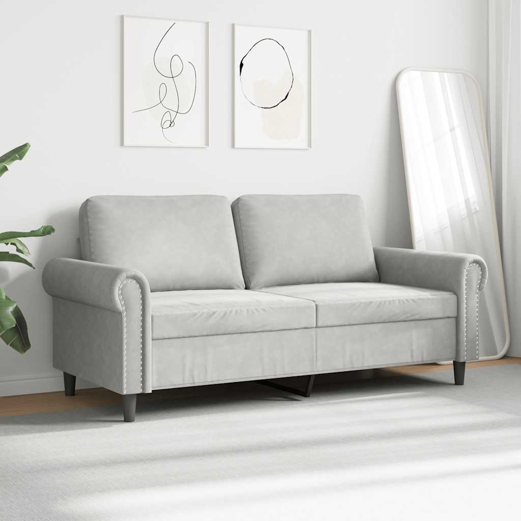 Sofa 2-osobowa, jasnoszara, 140 cm, tapicerowana aksamitem