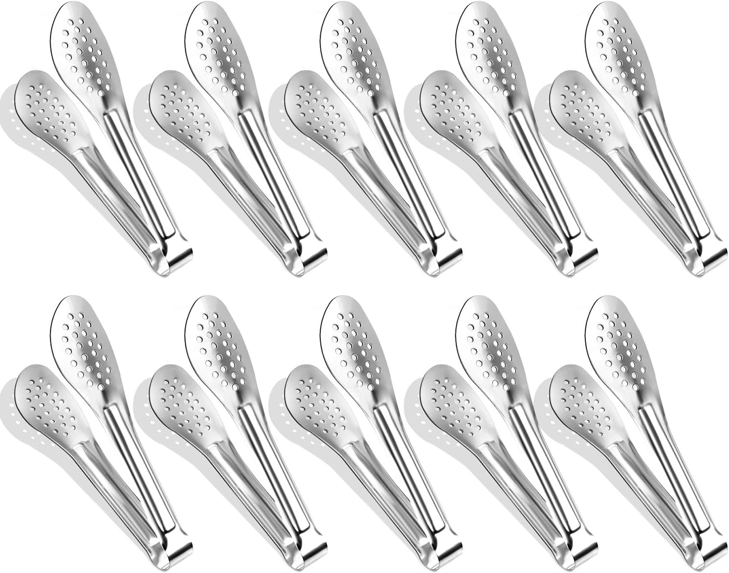 5-inch Miniaturowe szczypce kuchenne ze stali nierdzewnej, odpowiednie do przekąsek, kostek cukru i kostek lodu, srebrne 10PCS