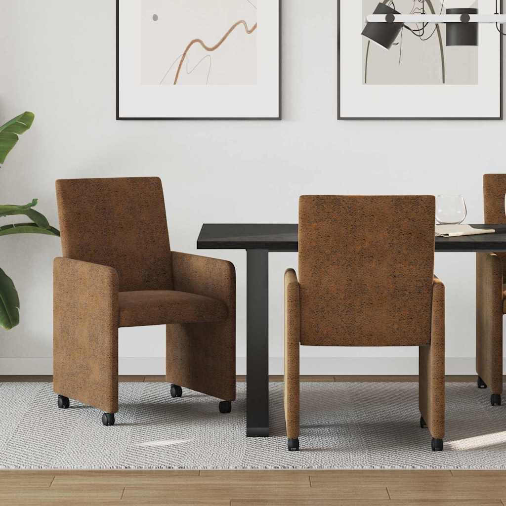 Krzesełka jadalne na kółkach 2 pcs Brązowy 57 x 66 x 94 cm vidaXL