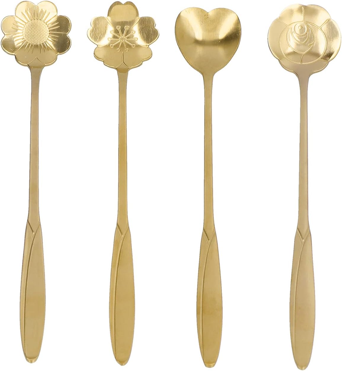 Zestaw 4 łyżeczek, łyżeczek do kawy, łyżeczek do kawy w kształcie kwiatka, łyżeczek deserowych 18 cm (złotych)