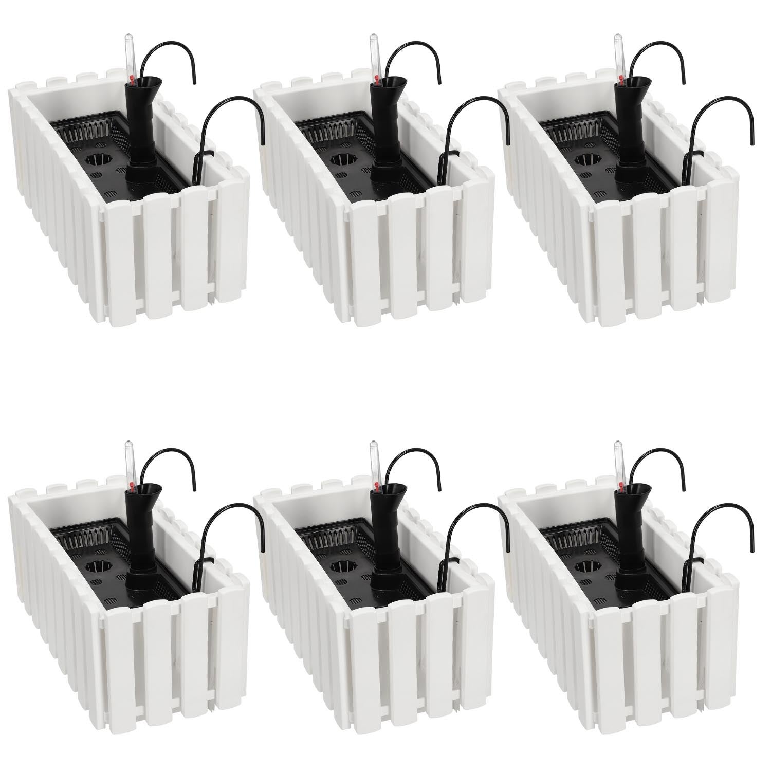 6 szt. Doniczka - Skrzynka Balkonowa - 38 x 18 x 16 cm - na Taras - z Hakami - System Nawadniania - Szara KOTARBAU