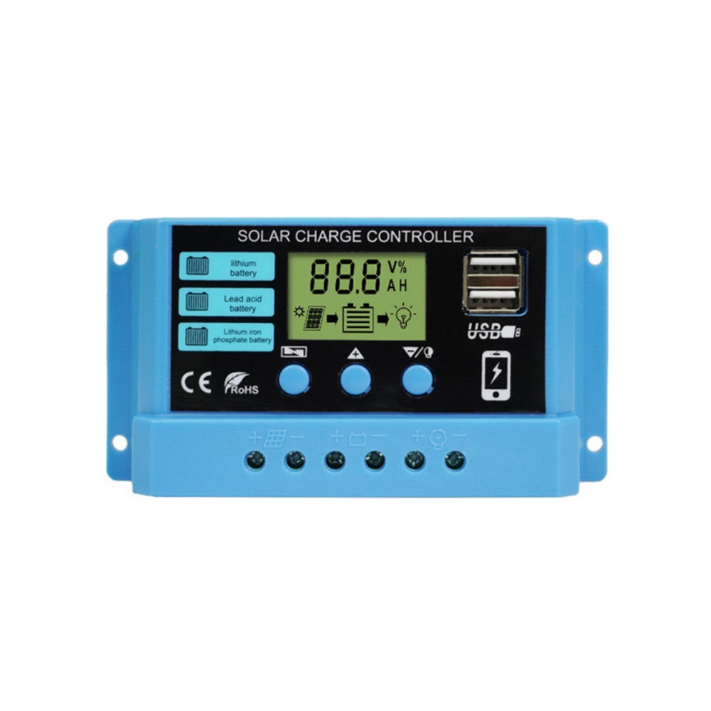 30A 12V/24V Kontroler Ładowania Solarnego, Inteligentny Regulator Panelu Solarnego Baterii z Podwójnym Portem USB i Wyświetlaczem LCD